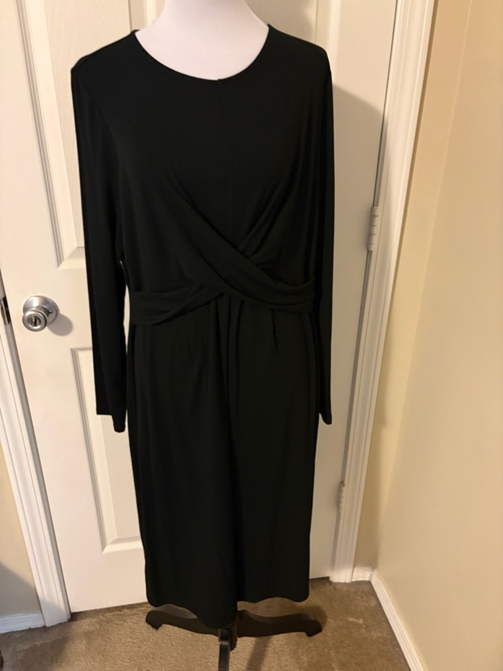 JJill Wearever Collection Classic Black Long-Sleeve Wrap Midi Dress